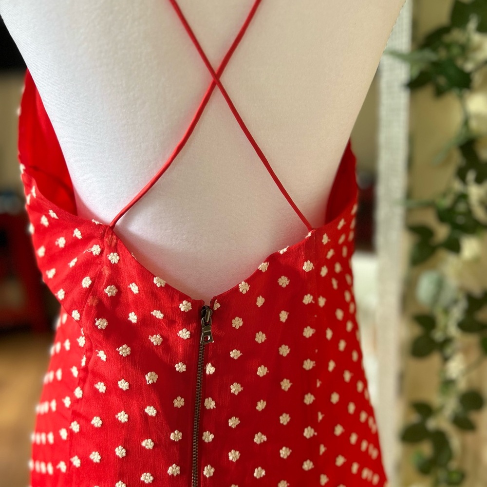 Alice + Olivia Red Polka Dot Wrap-Style Mini Dress - Picture 8 of 16